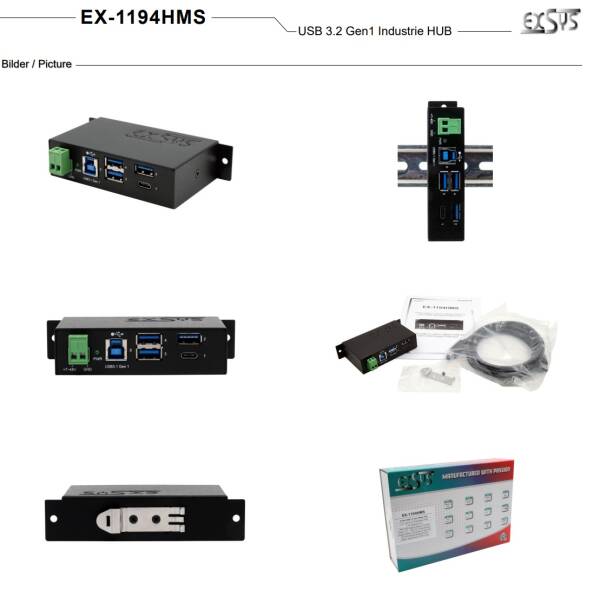 EXSYS EX-1194 USB 3.0/3.1Metall HUB mit 1x C- und 3x A-Ports